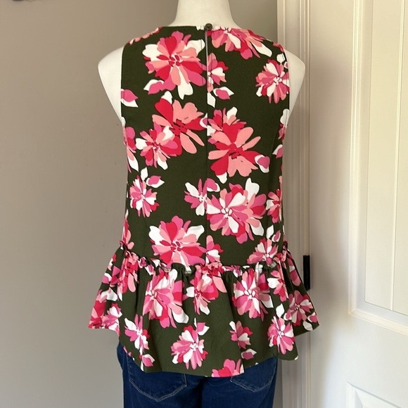 JASON WU Floral Woven Peplum Sleeveless Tank Blouse Vneck Green Pink Sz XXS NEW - Picture 5 of 10